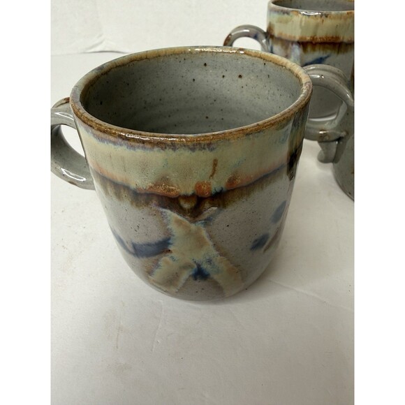 Set Vtg 70’s Jim Laeur Glazed Potter Mugs Pottery Mid Century  stunning - Picture 5 of 9
